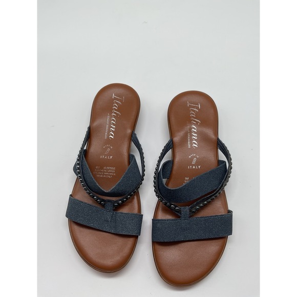 Italina Shoes - Italiana Denim Thong Sandals Beaded Detail Casual‎ Summer Slides Size 9M